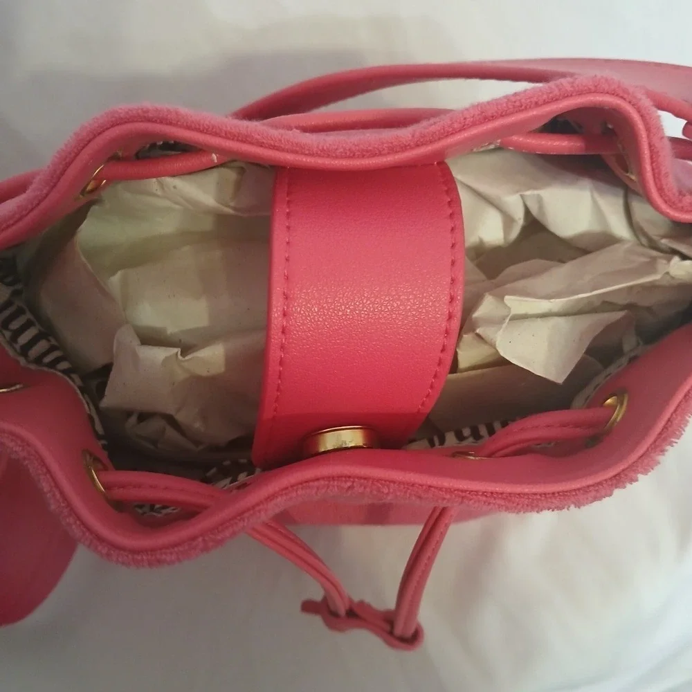 Juicy Couture Beach Couture Crossbody Terry Cloth Pink Flash Bucket Bag New
